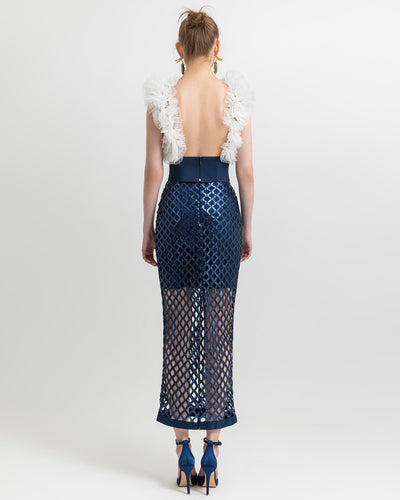 Backless Tulle Top and Midi Skirt