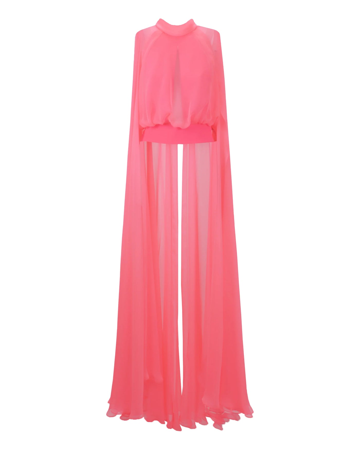 High-Neckline Neon Pink Top and Mermaid Cut Skirt