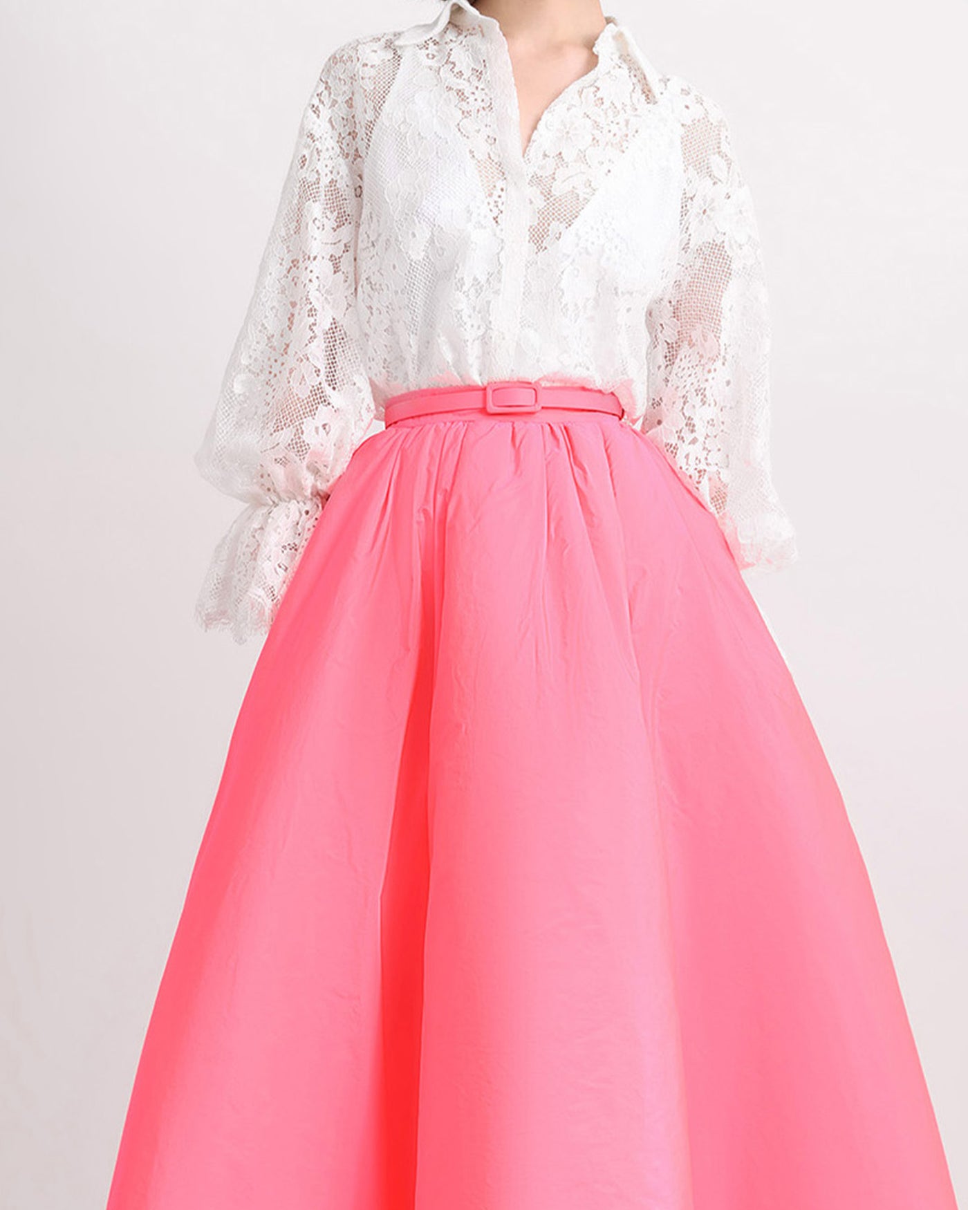 High-Neckline Top and Wide Skirt