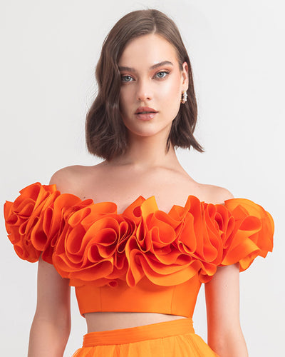 Ruffled Satin Top With Tulle Skirt
