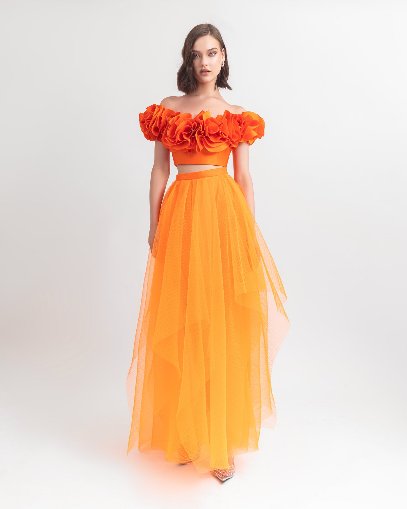Ruffled Satin Top With Tulle Skirt