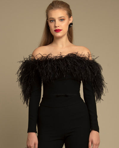 Off-Shoulders Feathered Top