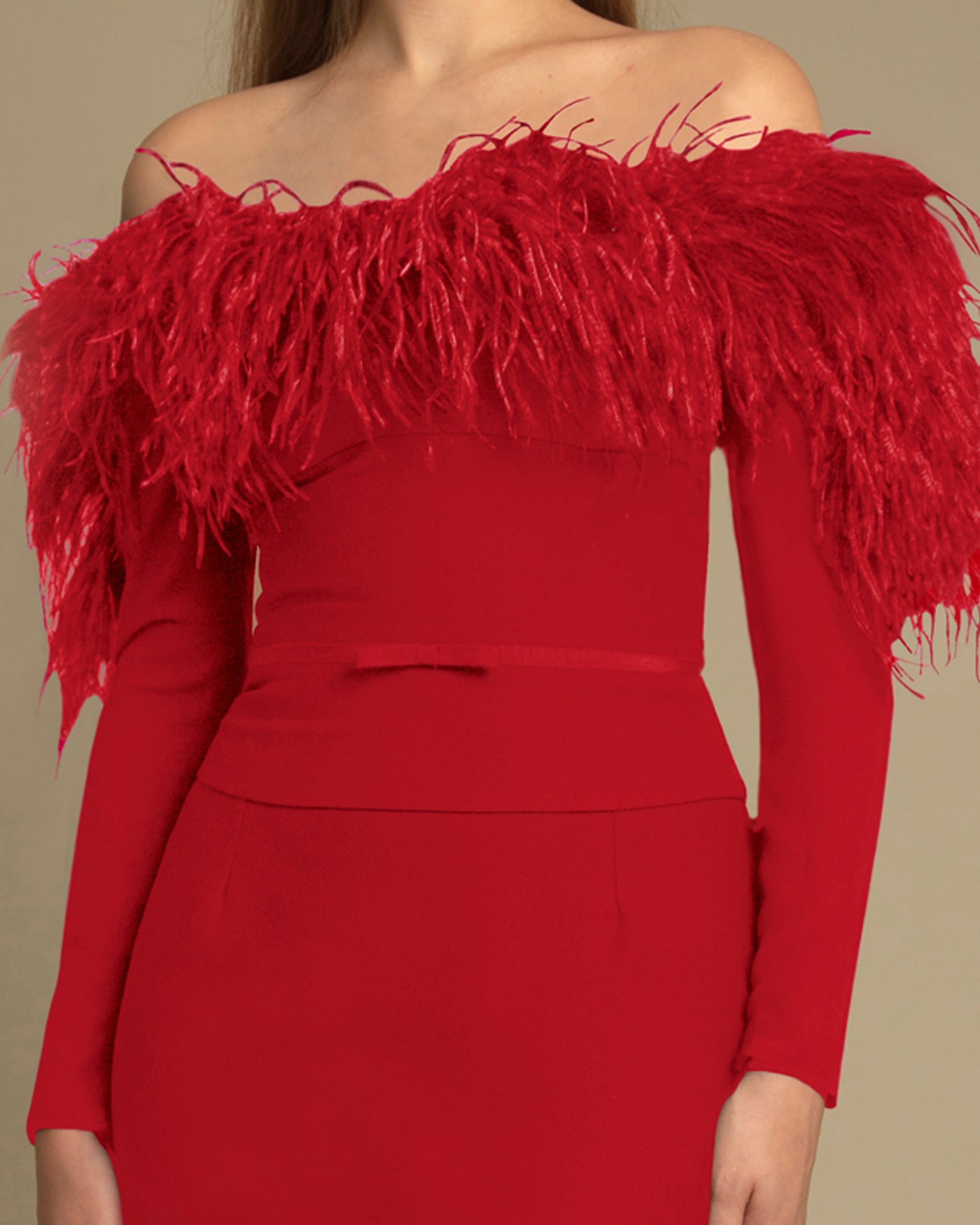 Off-Shoulder Slim Red Dress