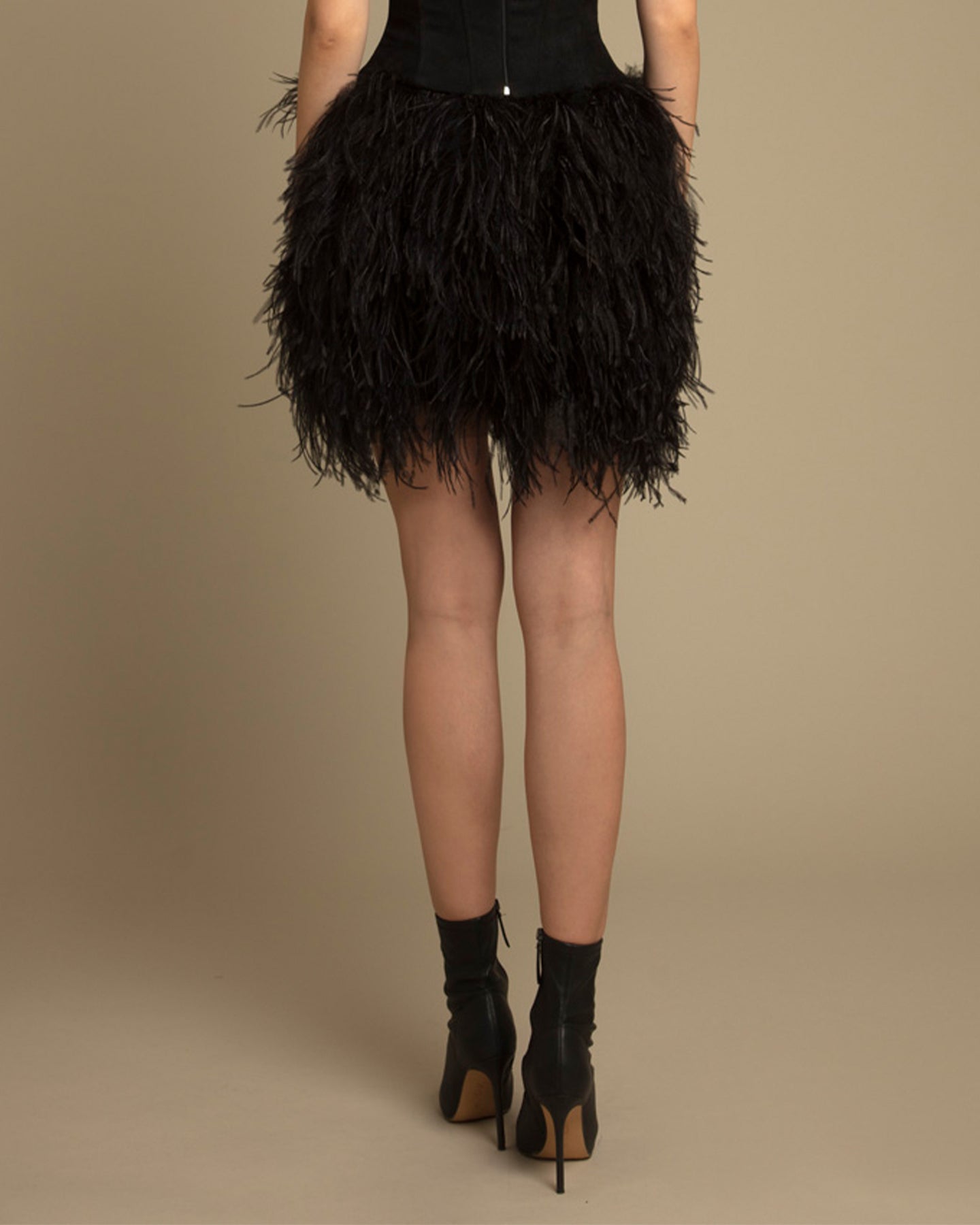  ZAKIA Black Feather Skirt Mid Waist Mini A-line