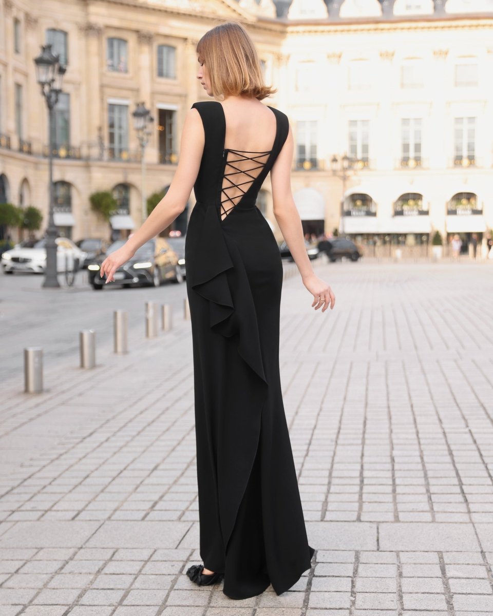 Backless Black Slim Dress - Gemy Maalouf