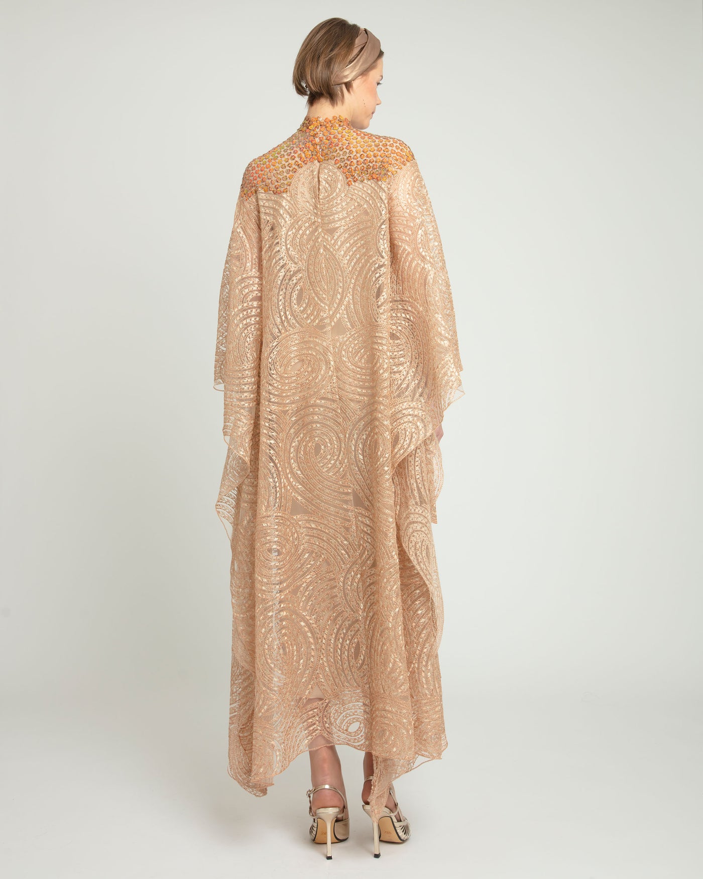 Embroidered Sequined Cape-Like Dress