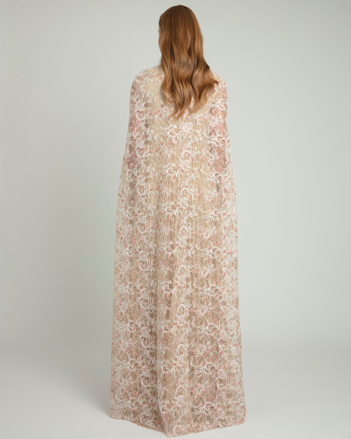 Pleated Dress with Embroidered Cape