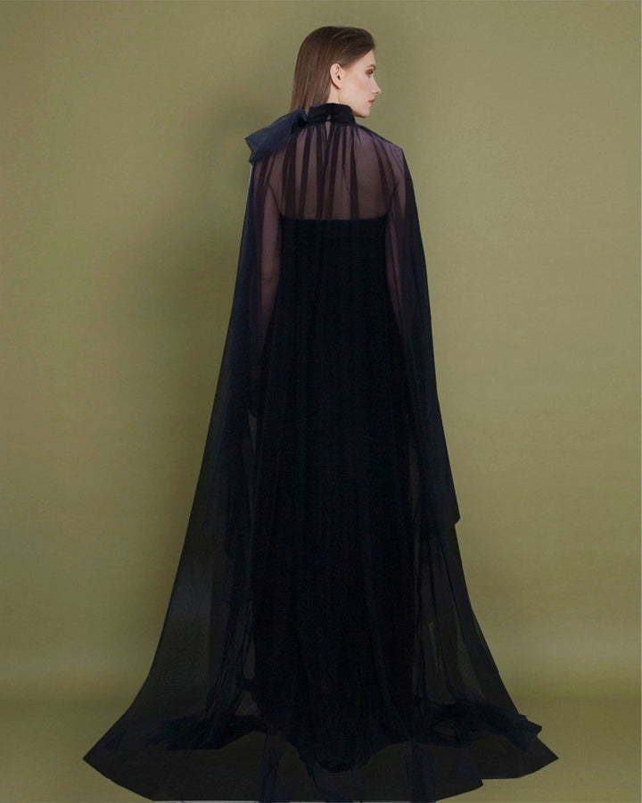 Ruffled Cape with Pleated Dress - Gemy Maalouf