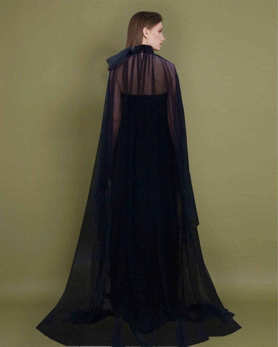 Ruffled Cape with Pleated Dress - Gemy Maalouf