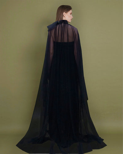 Ruffled Cape with Pleated Dress