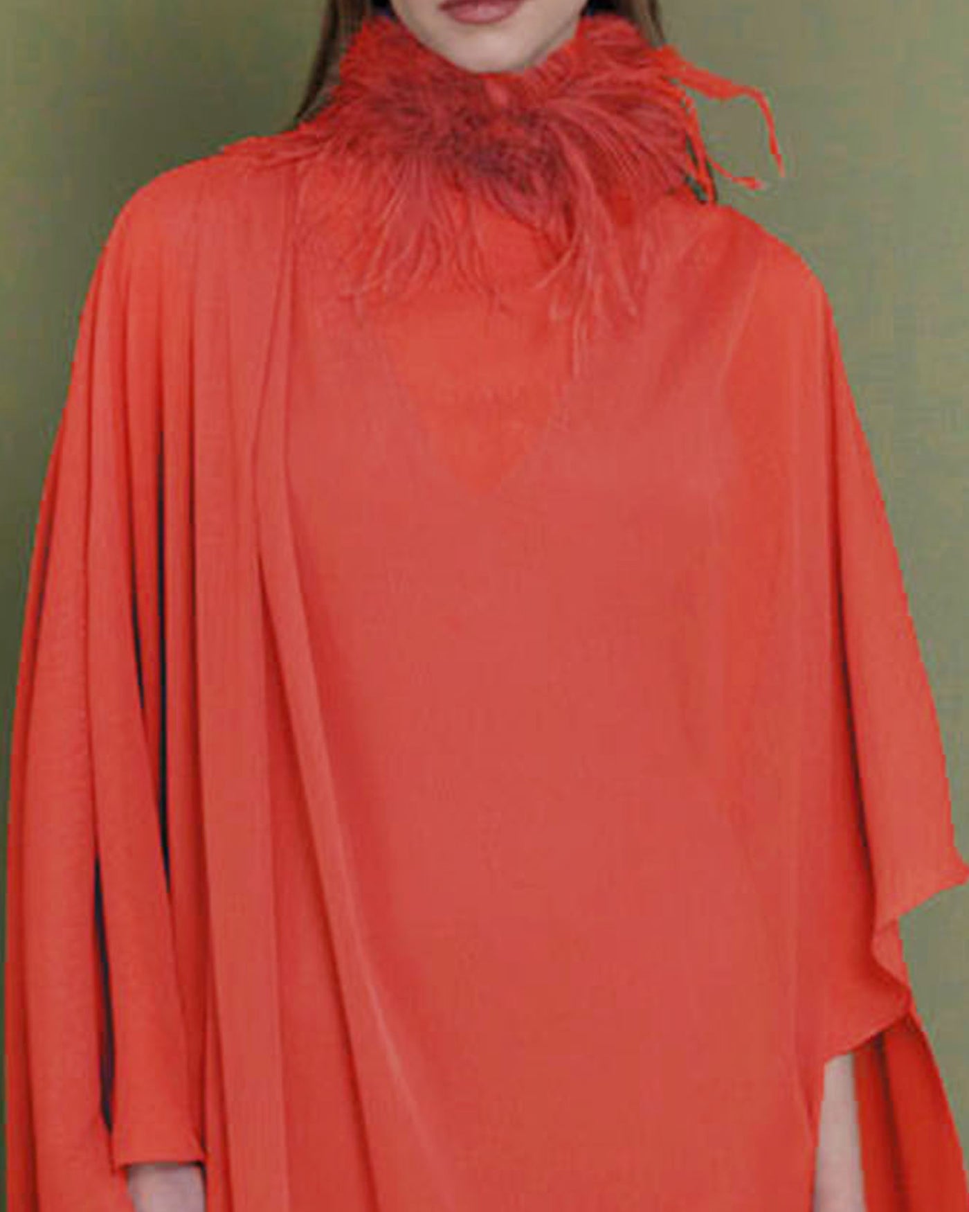 Cape-Like Coral Dress with Collar